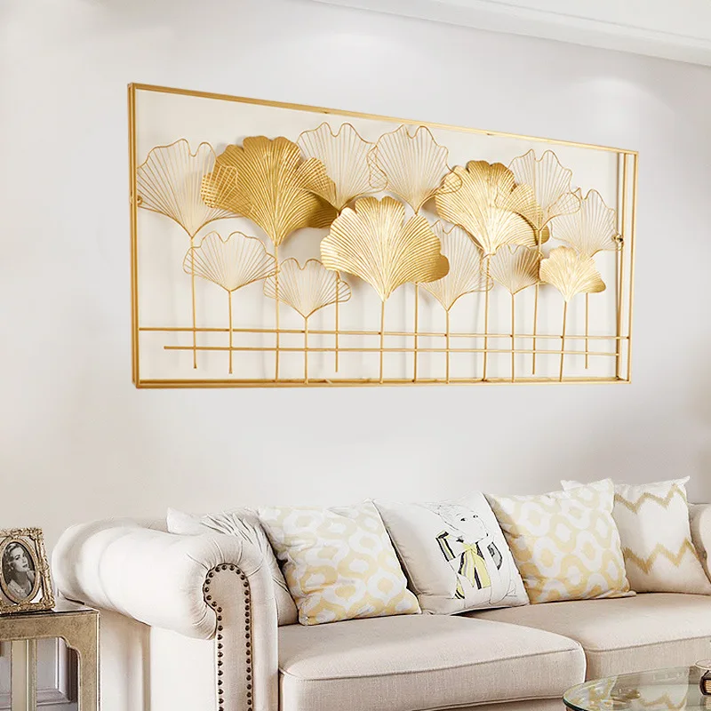 [HHT] роскошный настенный фон в виде листьев гинкго золотого и железа Настенный