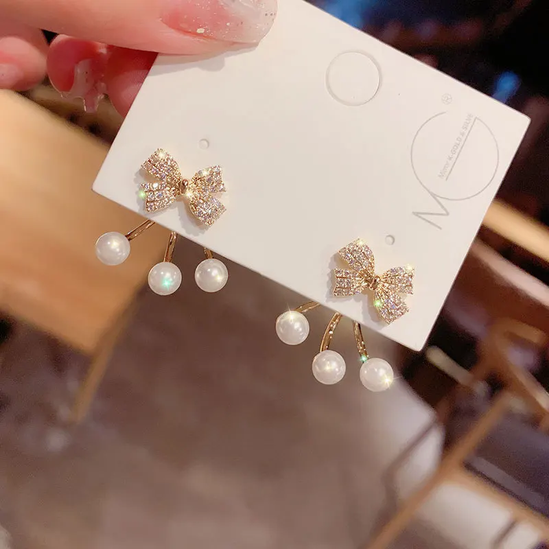 

Korean Statement Earrings Fashion Jewelry All-match Bow Simulation Pearl Earrings Pendientes Stud Earrings For Women Wholesale