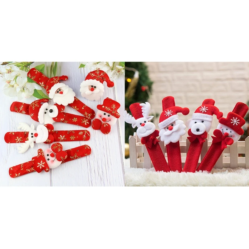 

6Pcs/Pack Christmas Slap Bracelets Cute Santa Elk Snowman Bear Slap Bracelets with Detachable Assembled Small Dolls