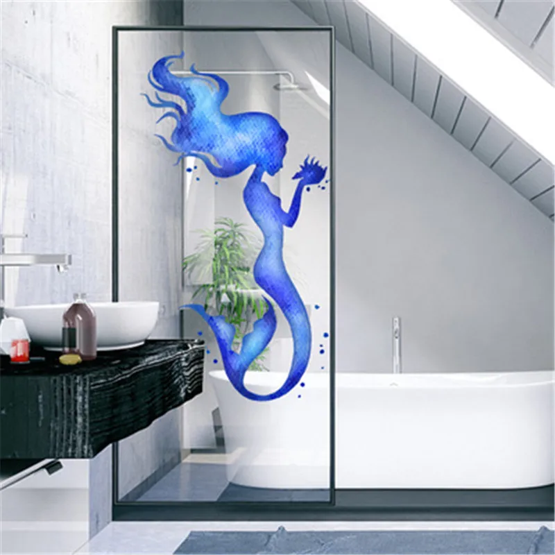 Настенные стикеры в виде русалки для детской комнаты домашний декор синяя