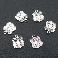 20pcs silver color double sided metal tag route 66 charm retro necklace bracelet diy handmade metal jewelry alloy pendant