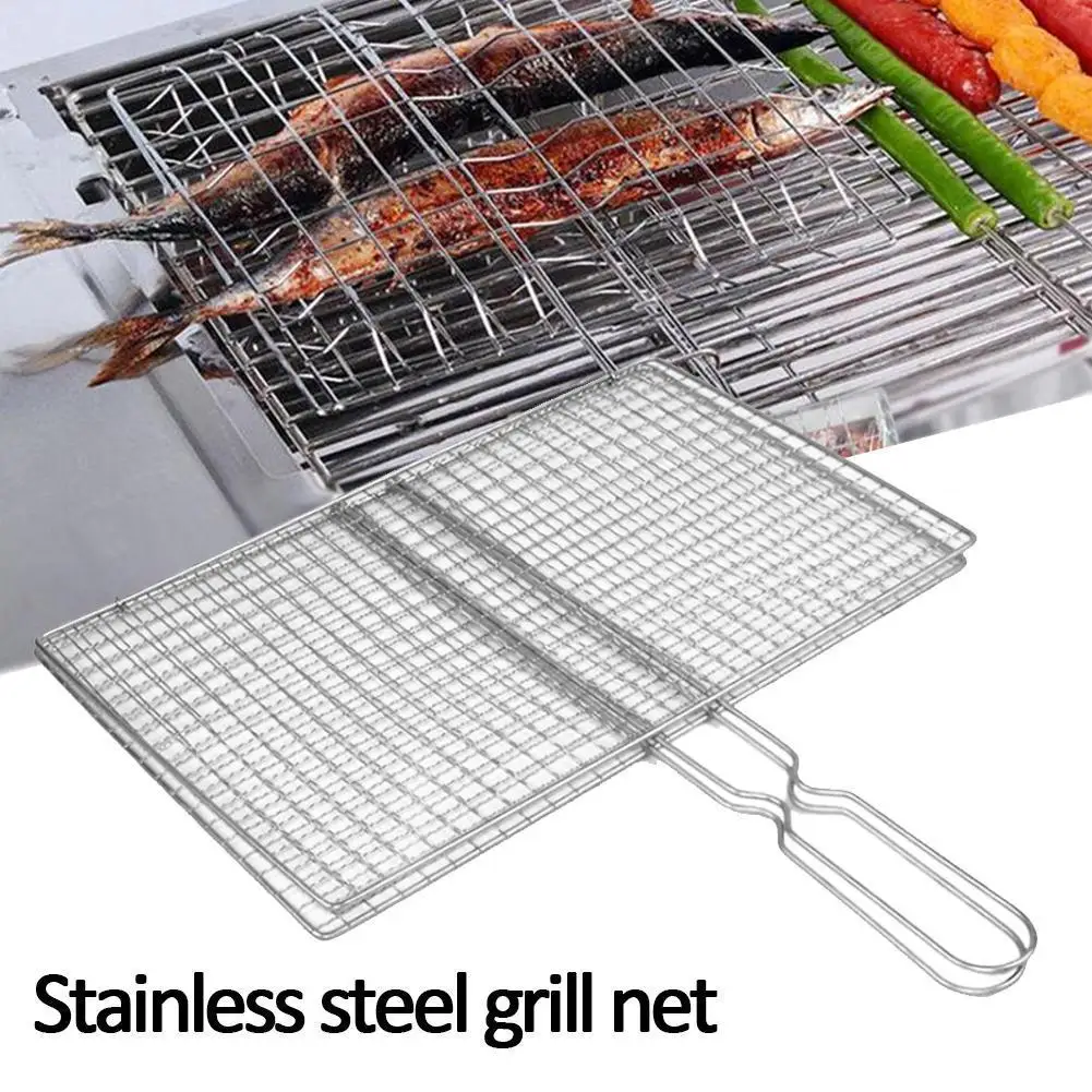Iron Wire Barbecue Grilling Basket BBQ Net Wooden Handle Meat Fish Clip Holder Outdoor Picnic Tool | Tools