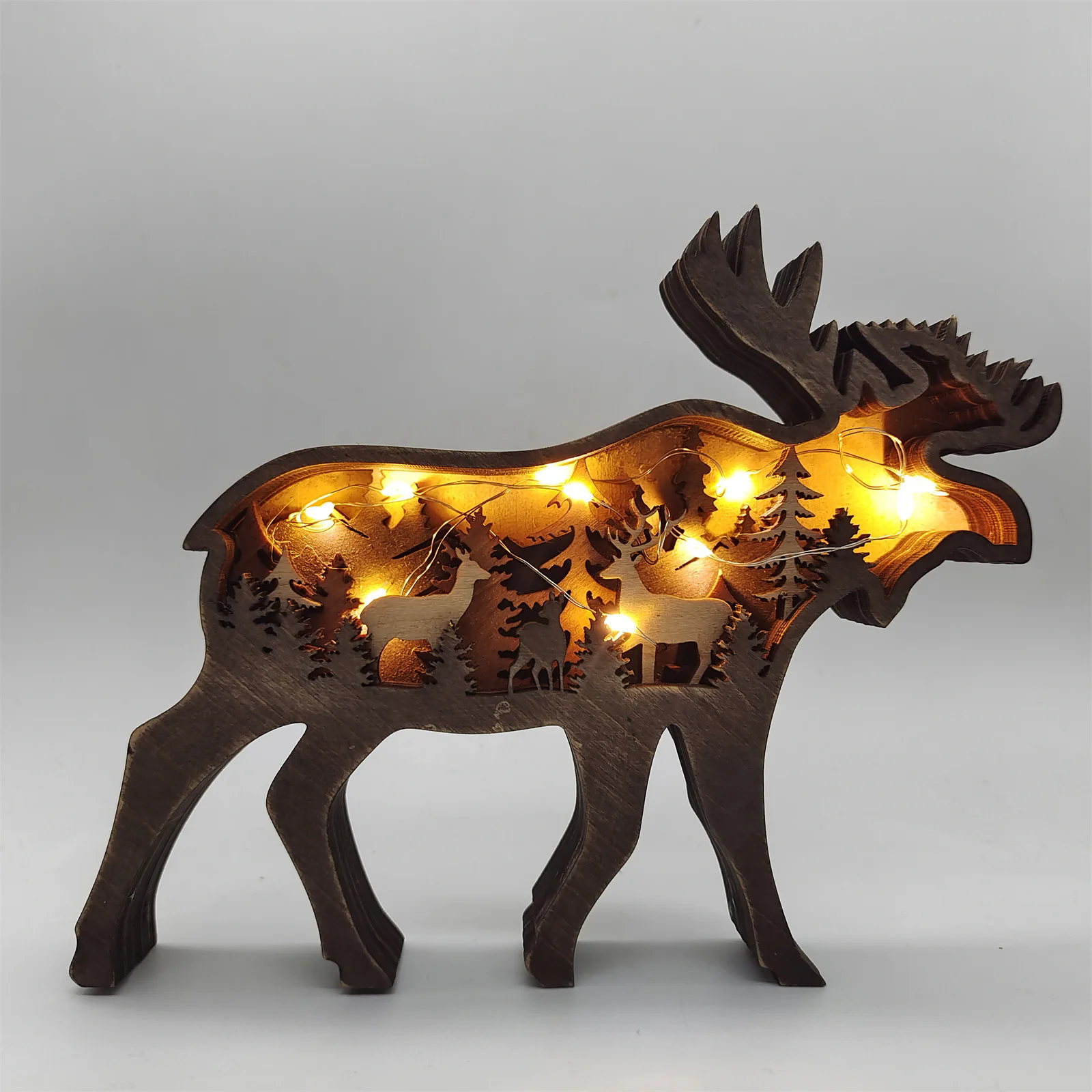 

New Christmas Elk Brown Bear Wooden Crafts Creative North American Forest Animals Home Decoration Animal Christmas Ornament
