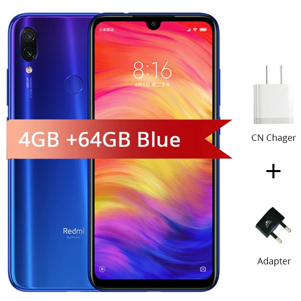Смартфон Xiaomi Redmi Note 7 с глобальной прошивкой, 4 ГБ, 64 ГБ, Восьмиядерный процессор Snapdragon 660, 4000 мА/ч, 48 МП, две камеры, 6,3 дюйма, полноэкранный, Note7 - Цвет: Blue