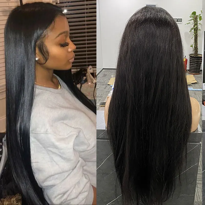 Прямые волосы 13x6 Синтетические на кружеве парики из натуральных волос для Для женщин натуральные черные 250