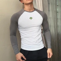 jogger fitness long sleeve sportswear mens t shirt round neck fashion mens clothing slim bodybuilding top