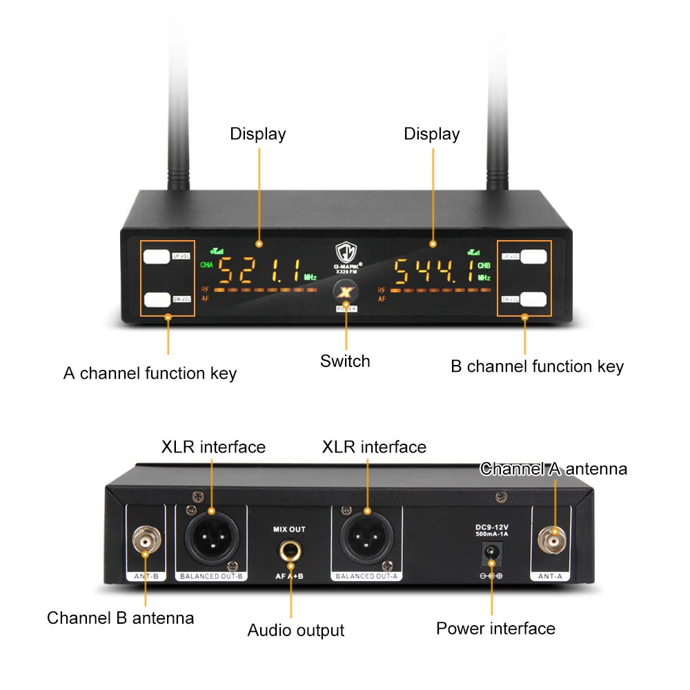 Беспроводной микрофон Φ X320FM профессиональный для караоке с регулировкой частоты