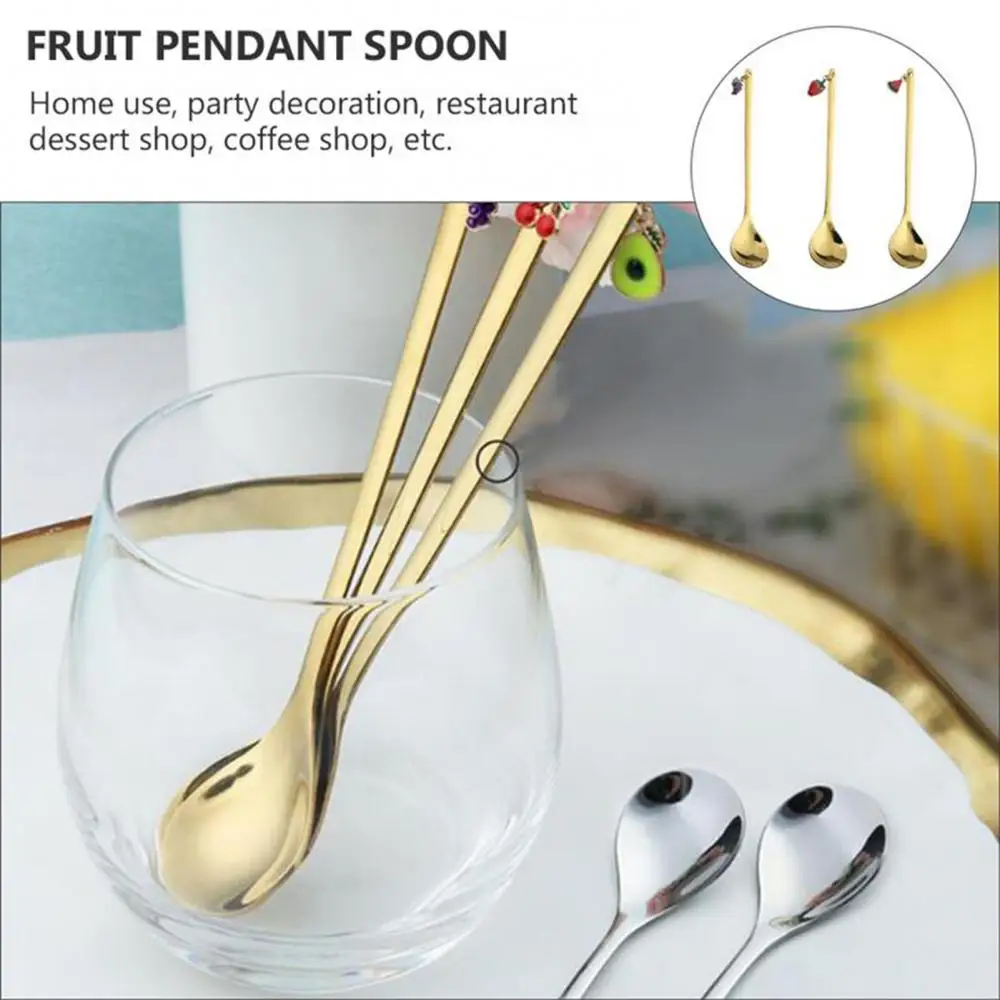 

Stainless Steel Fruit Pendant Stirring Spoon Coffee Tea Milk Dessert Mixing Scoop