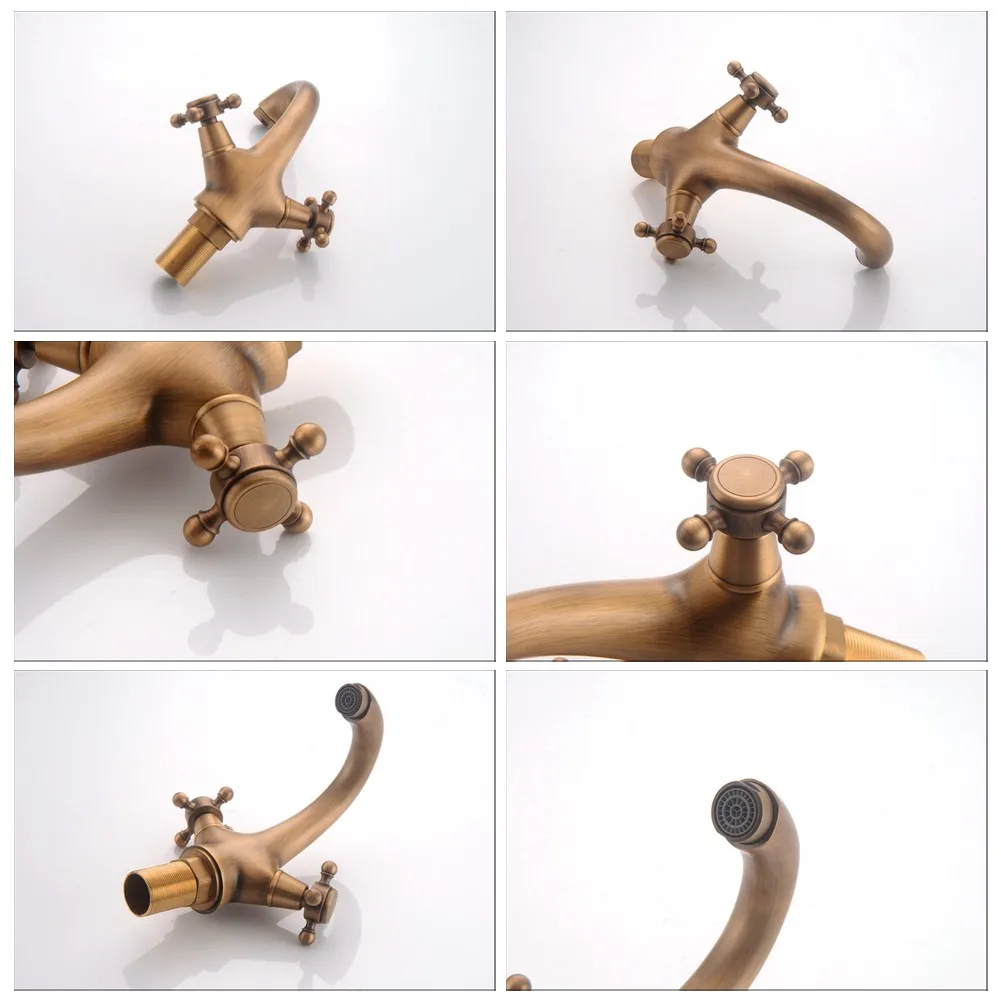 

Retro Antique Bathroom Faucet Hot And Cold Water Crane Bronze Brushed Sink Faucet Dual Handle Swivel Spout Water Tap
