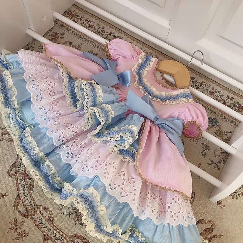 Кружевное платье принцессы с оборками для маленьких девочек весна 6948