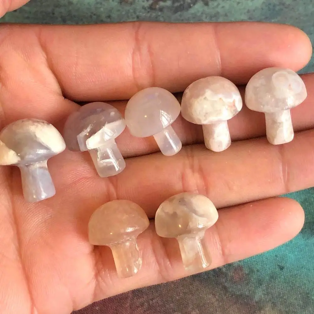 

Natural sakura agate, hand-carved small mushrooms beautiful cherry blossom healing