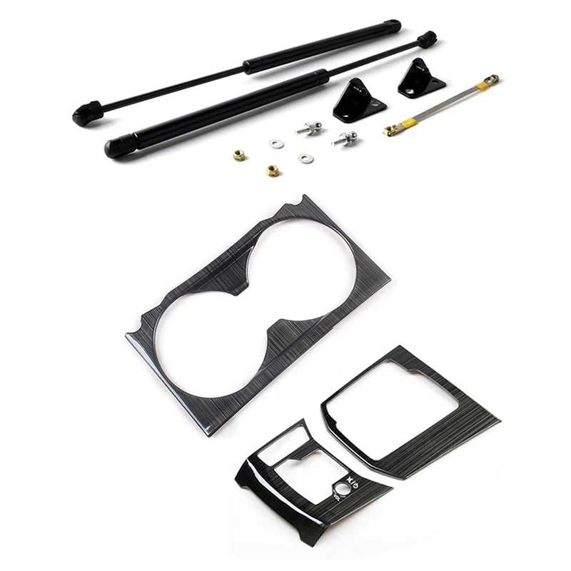 

2Pcs Front Hood Engine Cover Hydraulic Rod Spring Shock Bar & 1 Set Car Gear Shift Box Panel Cover Cup Holder Cover