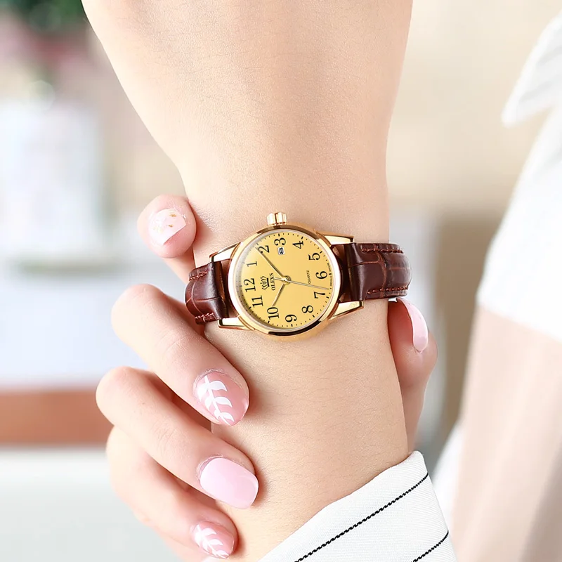 Couple Quartz Wristwatch leather watchband with calendar lover's watch waterproof men and women fashion clock