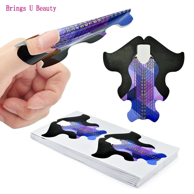 

100 pcs / pack Square/Rhombus/Stiletto Shape Self Adhesive Nail Form Stickers for Gel Acrylic Nail Tips Extension Acrylic Curve