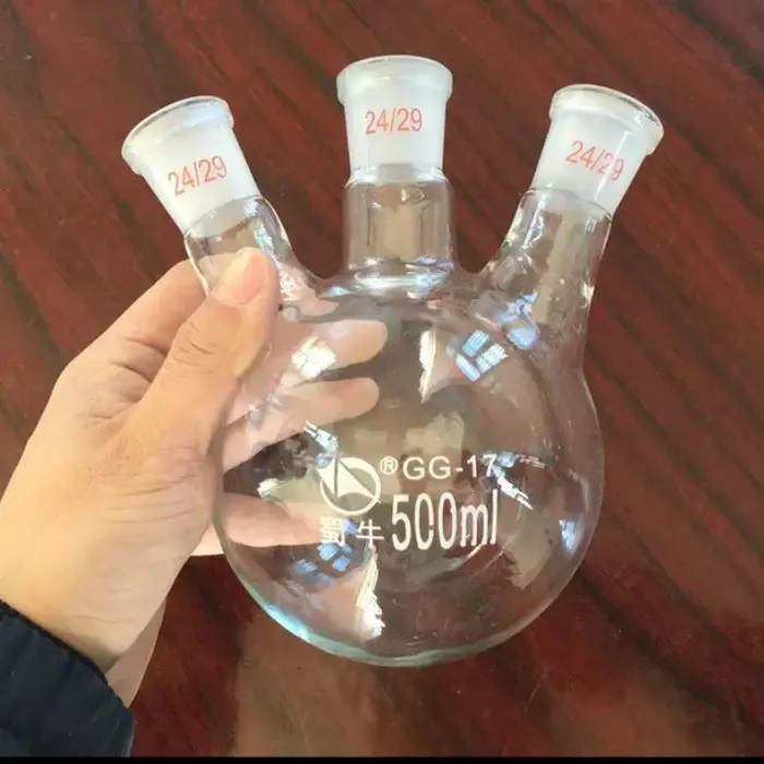 

500ml obligue three necks glass flask for Experiment Laboratary Science Test Container Gas Column Packing
