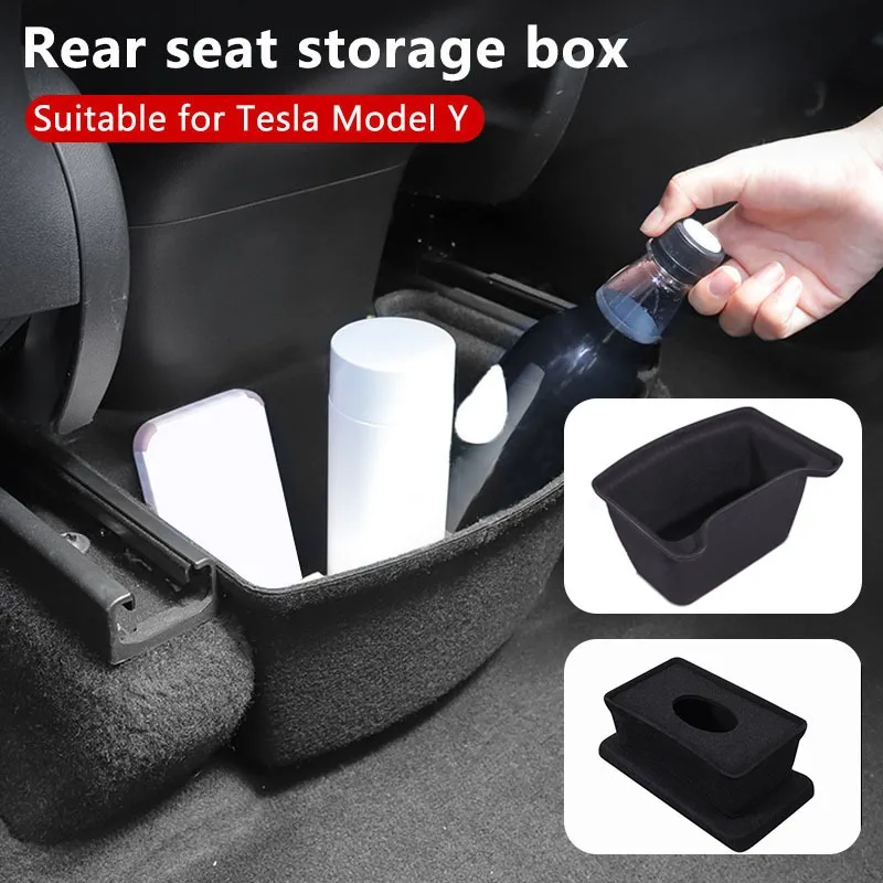

For Tesla Model 3 Y 2021 Under Central Control Storage Box Flocking Style Organizer Garbage Case Drawer Holder Car Accessories