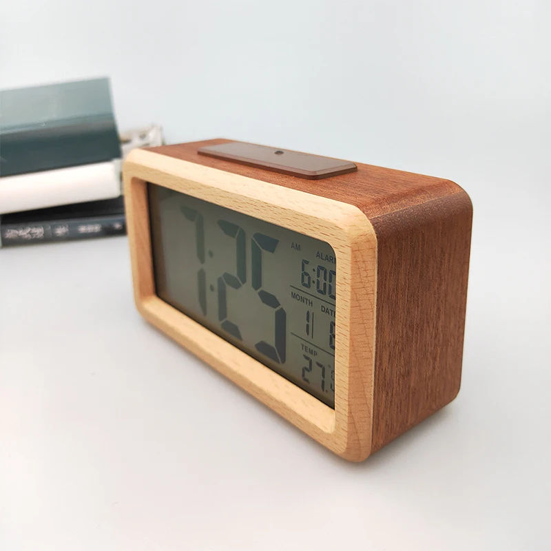 

Solid Wood Table Clock Desktop Alarm Clock Room Living Room Decoration Electronic Clock Fashion Electronic Office Desk Clock