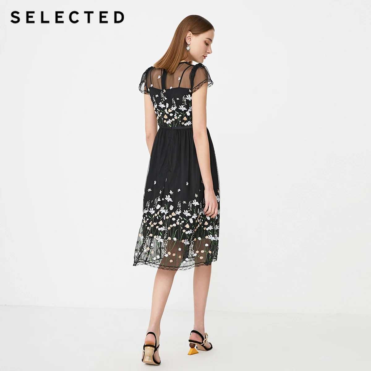 Выбранные лето Slim Fit кружевное платье с принтом и Обёрточная бумага Ширина плеч