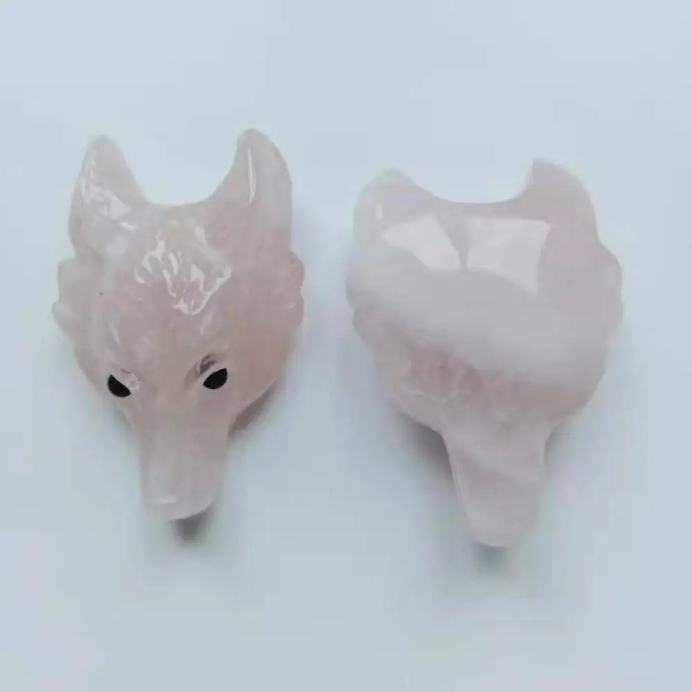 Rose Quartz Высокое качество 4 см натуральные различные драгоценные камни волки головы форма камня ручной работы и полированный для подарка и домашнего декора WYQ - Цвет: Rose Quartz