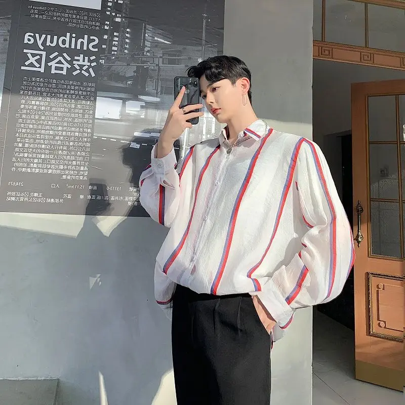 

Мужская летняя рубашка Корейская Мода ультратонкая Солнцезащитная полоса дыхательная уличная одежда джокер рекомендую новый список