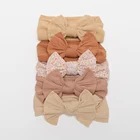 5 шт.лот Детская повязка на голову с бантом, вязаные резинки для волос в рубчик, эластичные повязки для волос, аксессуары для девочек, детская мягкая повязка на голову, тюрбан JFNY237