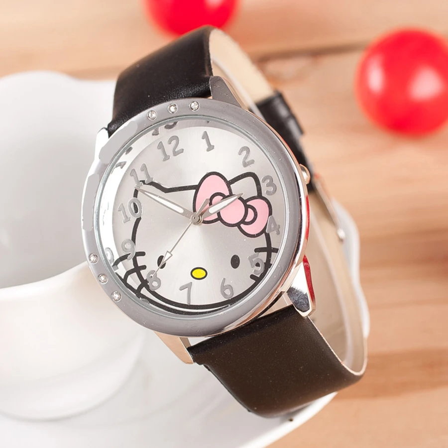 Детские часы Reloj Kitty с мультяшным рисунком детские для девочек милые кожаные