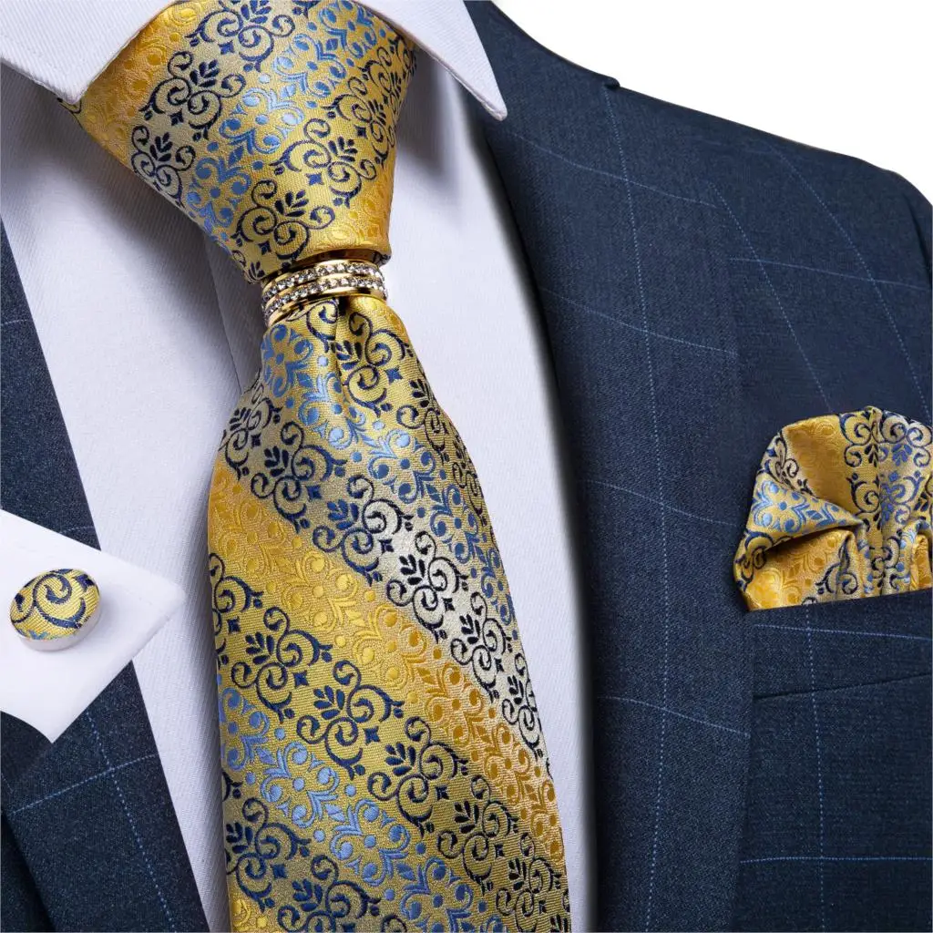 DiBanGu Мужской Шелковый Свадебный галстук желтого и синего цвета новый дизайн