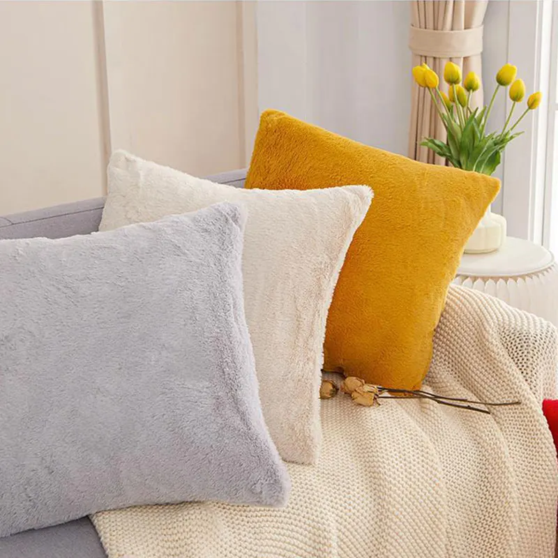 

45*45cm Faux Rabbit Fur Pillowcase Solid Color Decorative Pillow Cover autumn winter Sofa Warm Cushion Cover Modern Pillow Cases