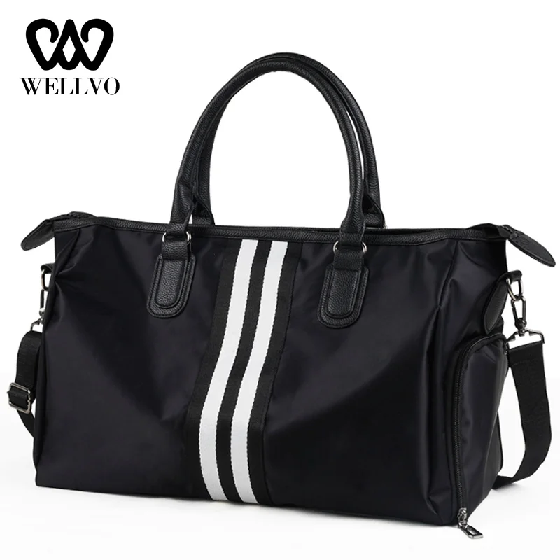 

Unisex Nylon Travel Bag Women Duffle Handbag Hand Outdoor Shoulder Bags Couple Stripe Crossbody Tote Short Trip Packing XA716WB
