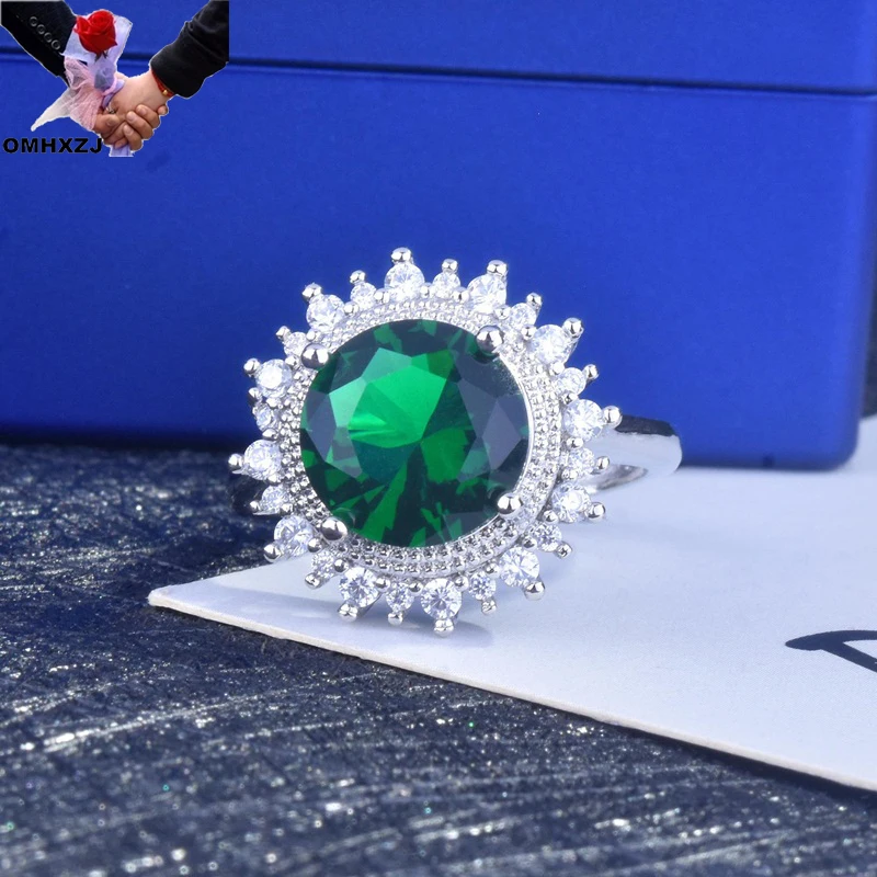 

OMHXZJ Wholesale RR1953 European Fashion Fine Woman Girl Party Birthday Wedding Gift Round Shiny AAA Zircon 18KT White Gold Ring