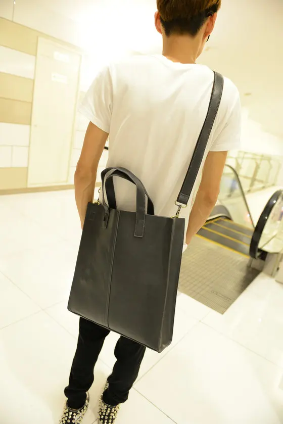 Винтажная мужская сумка-тоут, брендовая сумка из искусственной кожи, Женская Мужская вместительная сумка на плечо, Мужская Ретро сумка через плечо, деловая одноцветная дорожная сумка