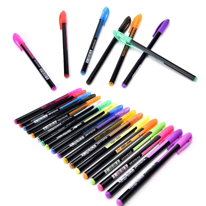

48 Colors Gel Pen Refills Glitter Metallic Watercolor Fluorescent Ink Pen Replacement Signature Rods School Office Supplies New