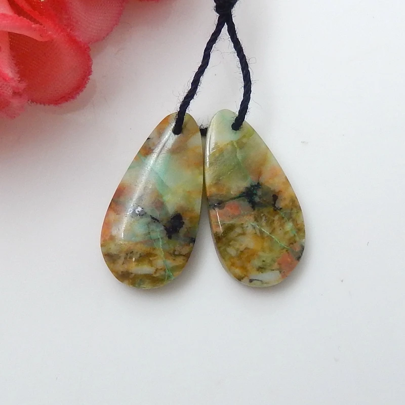 Натуральные драгоценные камни хризоколла ручная работа каплевидные серьги