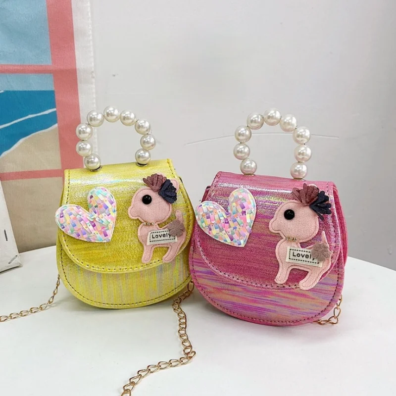 

Cute Children's Shoulder Crossbody Bags Shiny PU Leather Baby Girls Mini Coin Purse Handbags Lovely Deer Princess Pouch Wallet
