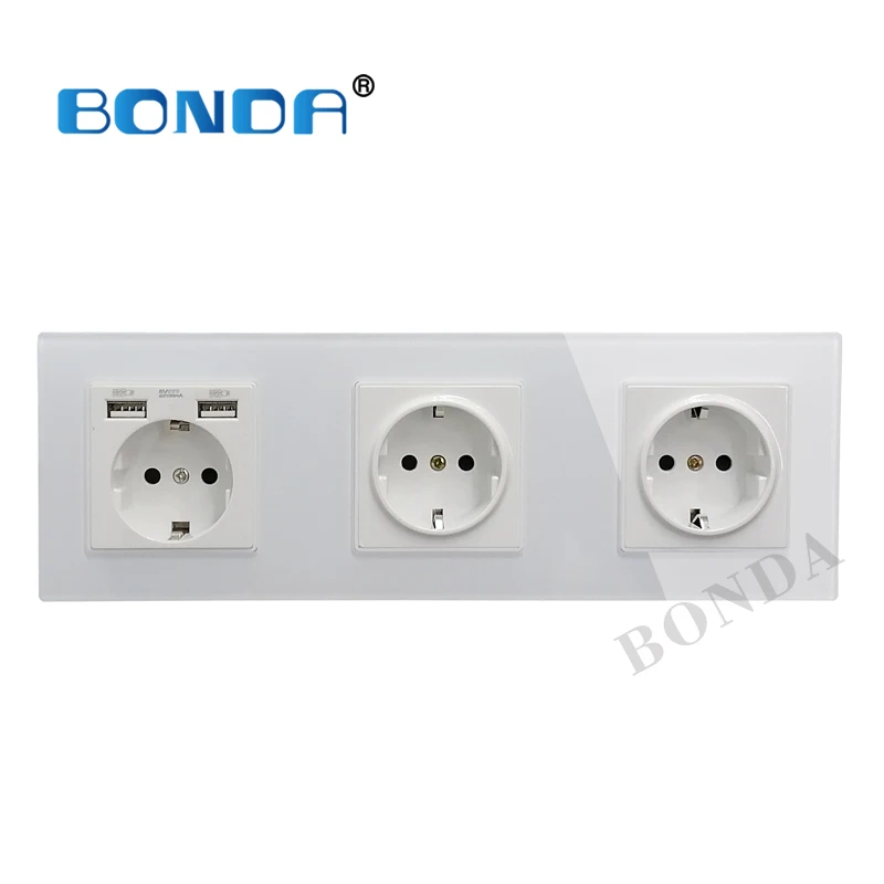 

New 16A USB power socket, EU standard, socket panel, three-layer power socket (without plug), crystal tempered glass AC110-250V