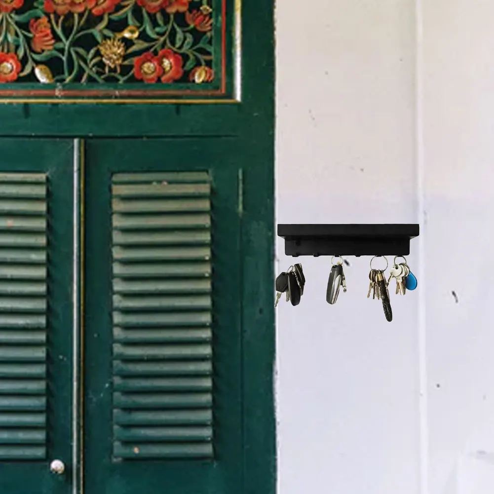 

Wall Mount Key Holder Hanging Key Shelf Rack Hanger Metal Mail Organizer With 6 Hooks For Entryway Office Metal Black