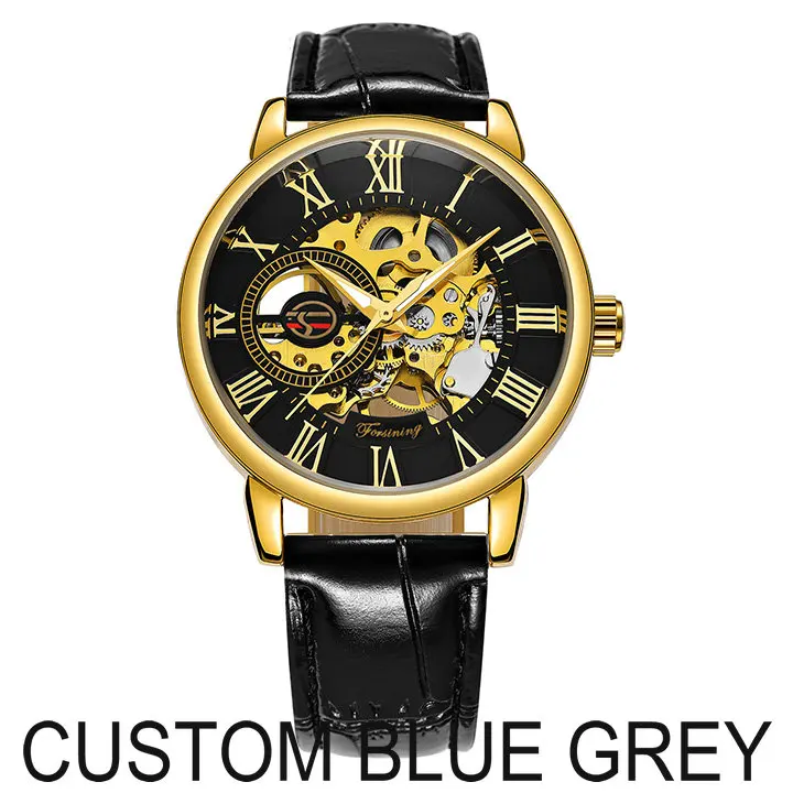 BLUE GREY FORSINING новые мужские модные часы, мужские механические часы с синим скелетом, мужские часы от ведущего бренда, Роскошные наручные часы с кожаным ремешком - Цвет: BLUE GREY