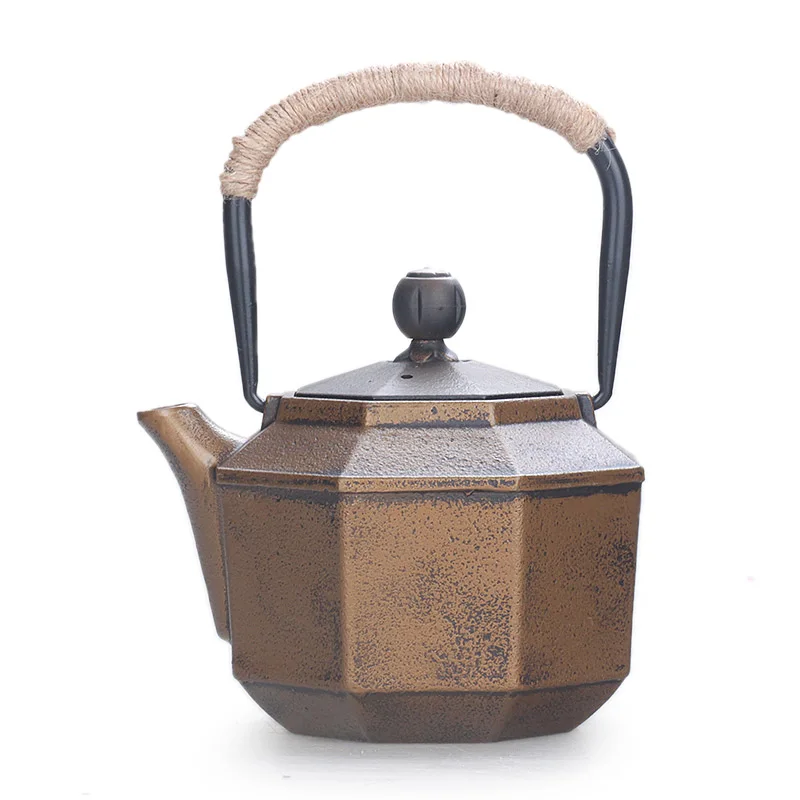 Ручной работы ЯПОНСКИЙ старый чугунный чайник восьмиугольный Золотой