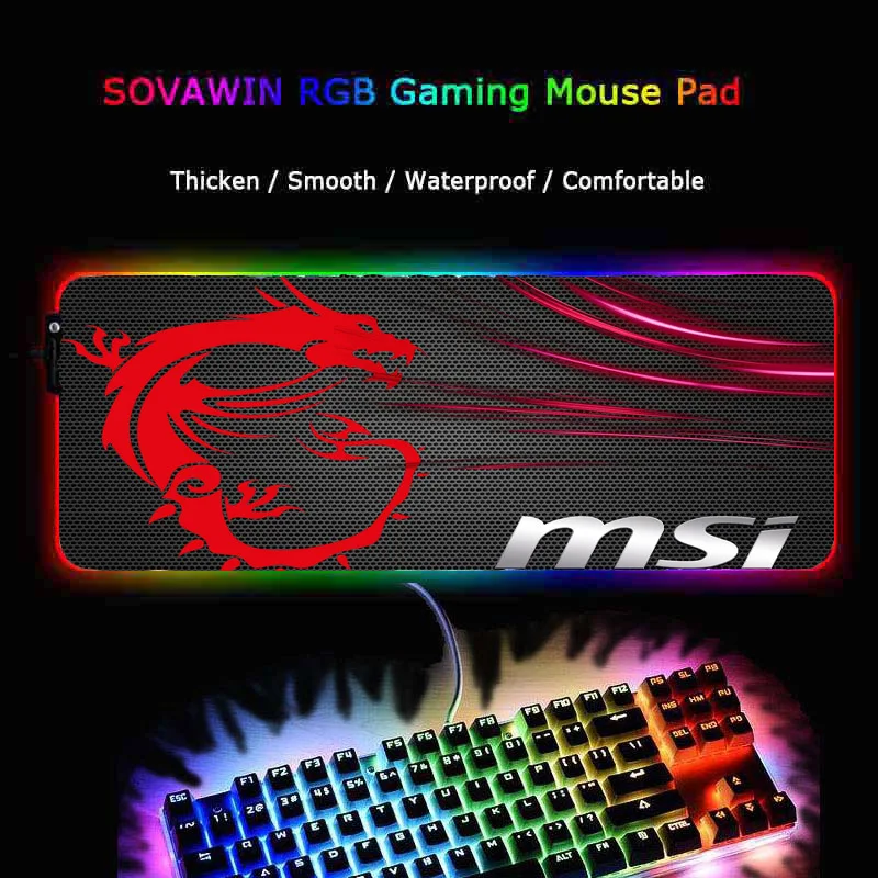mrgbest msi mouse pad led rgb big size xxl gamer anti slip rubber pad play mats gaming for keyboard laptop computer pc free global shipping