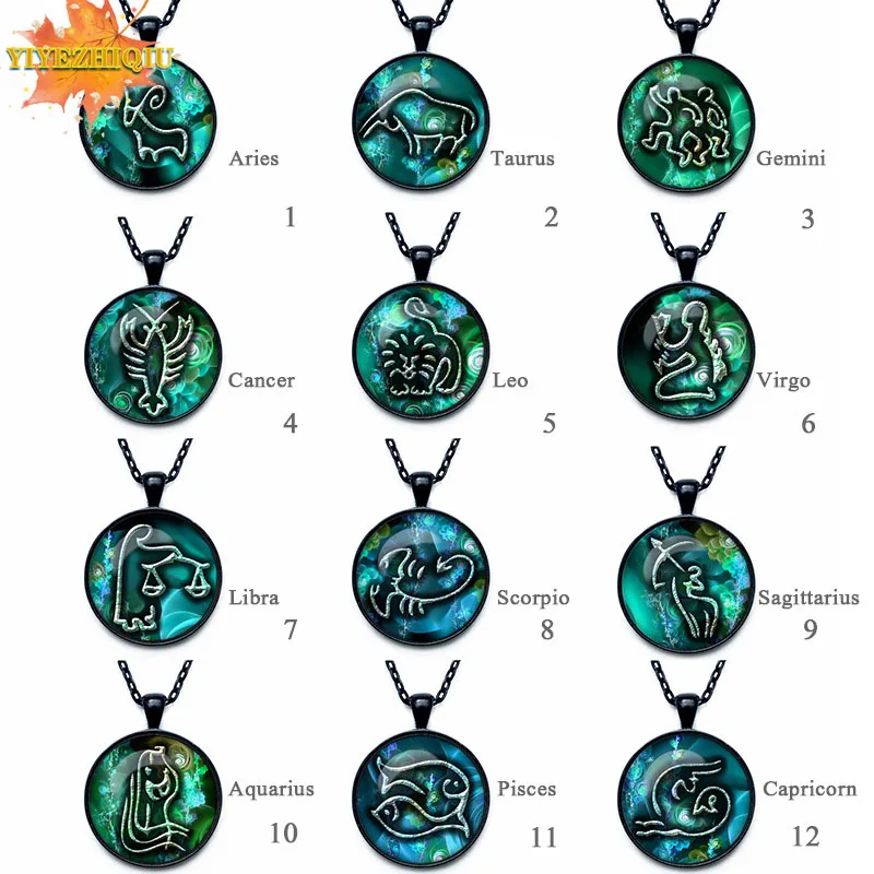 12 знаков зодиака двенадцать созвездий стеклянный кабошон ожерелье с подвеской