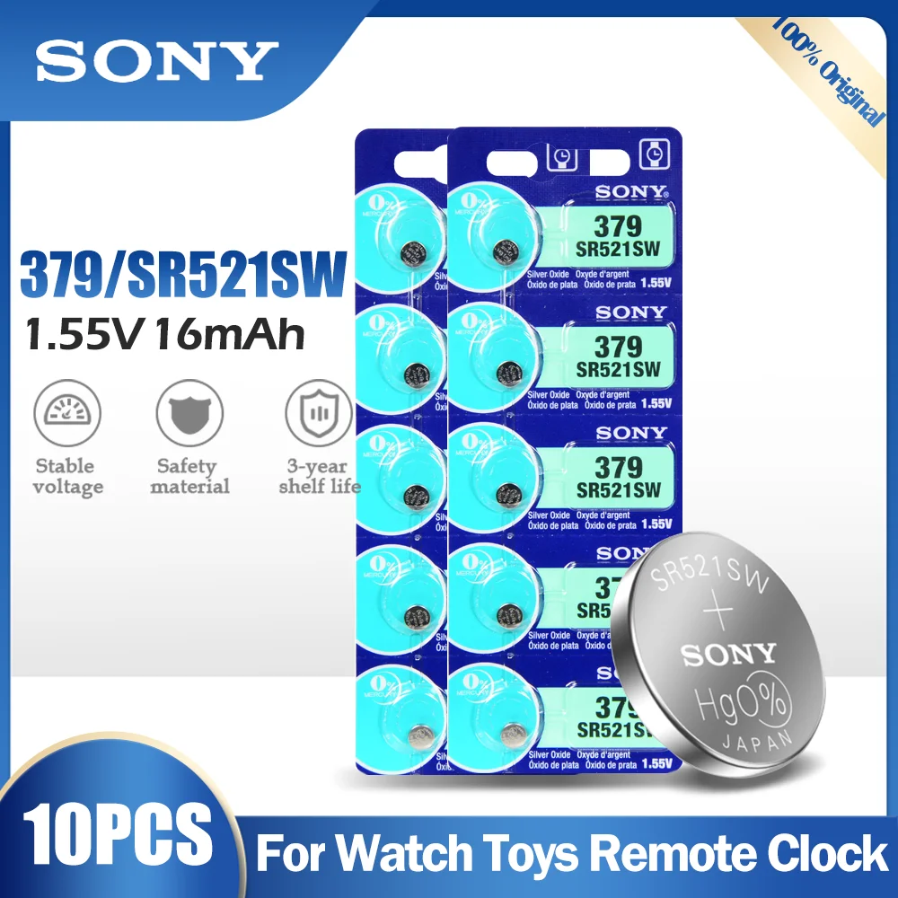 Набор кнопочных батарей Sony 379 SR521SW 1 55 в оксид серебра AG0 LR69 D379 SR63 V379 сделано Японии