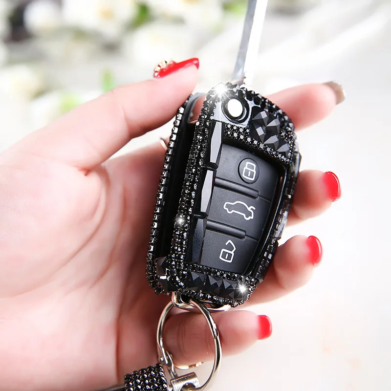 

Luxury Diamond Crystal Car Styling Key Case Cover For Audi A1 A3 A4 A5 Q7 A6 C5 C6 Auto Remote Holder Shell keychain Accessories