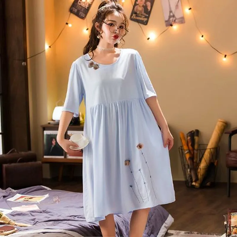 

Summer new cotton nightdress women's short-sleeved nightgown casual sleepwear small fresh nightwear dress loose home clothes