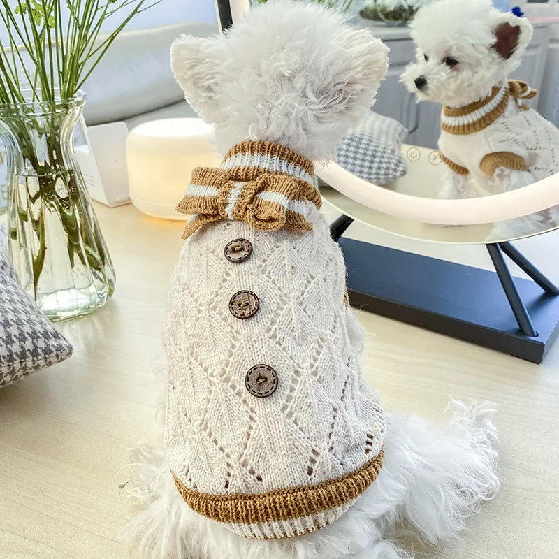

Pet sweater autumn and winter dog clothes bow knit dog sweater pet supplies ubranka dla psa vestiti cane собачья одежда 강아지옷