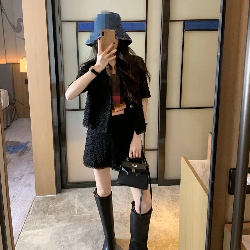 

Summer Thin Short Sleeve O-Neck Single Breasted Coats High Waist Wrap Skirts Fashion Office Ladies Slim Two Piece Skirts Sets