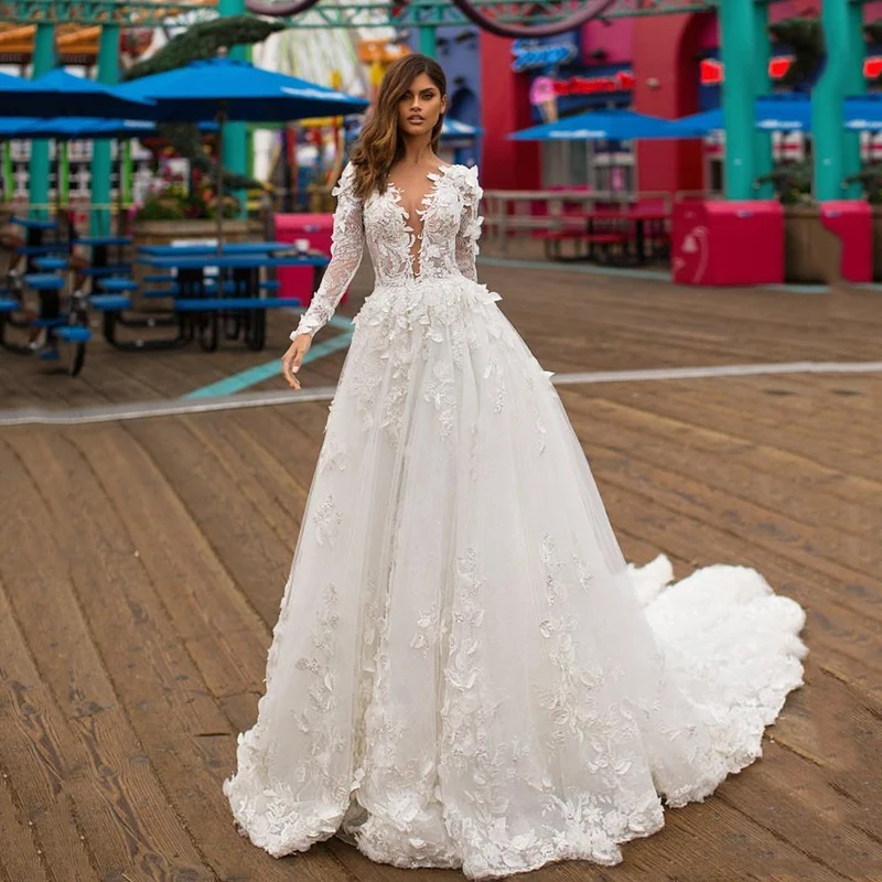 

Luxury Wedding Dress Elegant Multi-layer Lotus Leaf Yarn V-neck Beading Wedding Gowns Crystal Lace Up White Vestido De Noiva