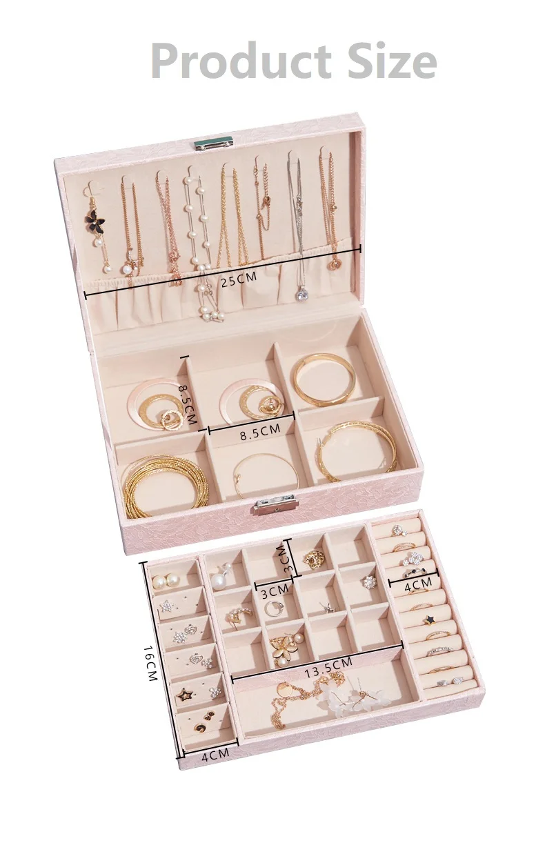 

Double-layer Leather Jewelry Storage Box Display for Ring Holder Earring Organizer Necklace Casket Wedding