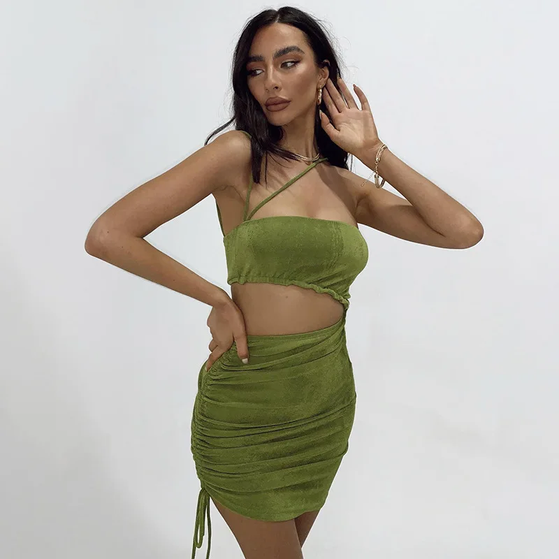 

Women's 2021 New Fashion Sexy Side Hollow Drawstring Sling Dress