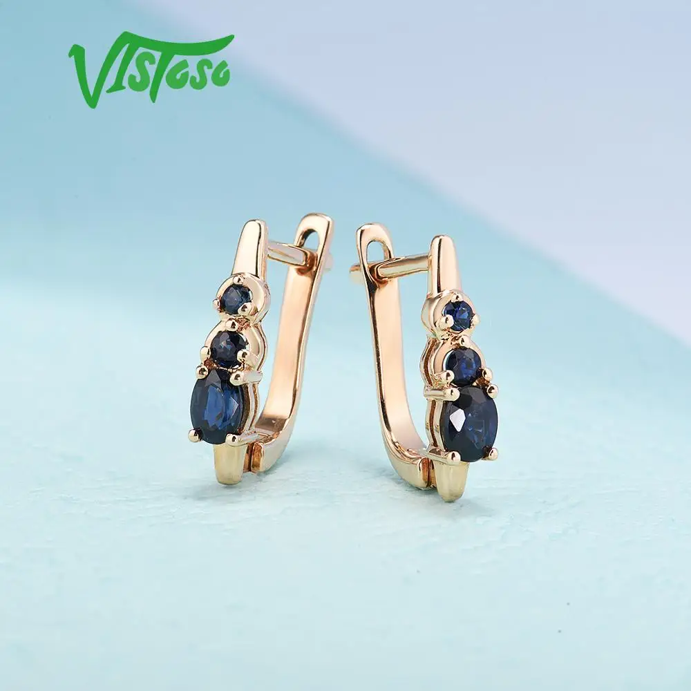 VISTOSO золотые серьги для женщин 14K 585 розовое золото сверкающий синий сапфир