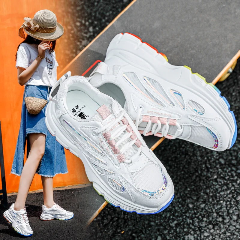 

Trendy Women Platform Shoes 2021 Summer Outdoor Breathable Casual Comfortable Lady Sneaker White Walking Flat Shoes